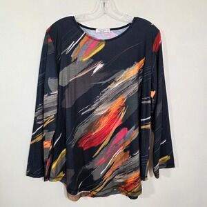 Jess & Jane Womens Top Abstract Brushstroke colorful Print Long Sleeve Large